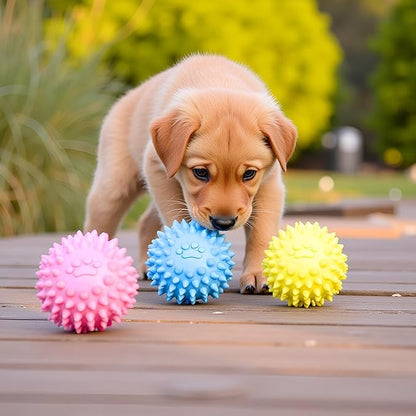 3Pcs Colorful Dogs Toy Spiky for TPR Ball No Squeak Chew Toy Long Lasting for Aggressive Heavy Chewers Dogs Puppy Teething Training Spiky Rubber Ball Toy Small,Dog Chew Toys for Aggressive Chewers