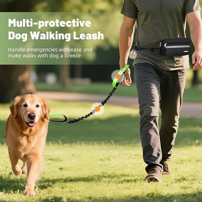 Hands Free Dog Leash with Pouch, Waist Leash for Dog Walking, Jogging, Hiking, Retractable Leashes with Dual Padded Handles, Adjustable Reflective Belt for Small Medium Large Dogs, Black Green