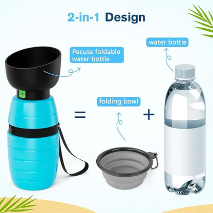 Pecute Portable 22 oz Dog Water Bottle, 2 in 1 Dog Water Bottle Bowl Leakproof with Double Seal, BPA Free, Lightweight, Pet Water Bottel Dispenser for Outdoor Walking Triping Hiking Camping Travels
