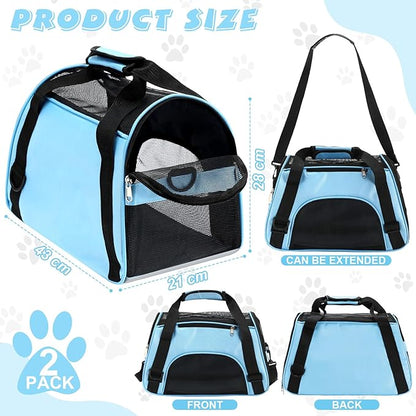 2 Pcs Pet Carrier, Soft Sided Pet Travel Carrier for Cats, Airline Approved Kitty Portable Dog Bags for Traveling Little Dogs, Rabbits, Puppy, Cat(S,Blue)