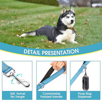 BAAPET Two Handle Dog Leash, Dual Soft Padded Handles with Traffic Control Handle Leash for Small Medium or Large Dogs (3/4'' x 5 FT, Blue)
