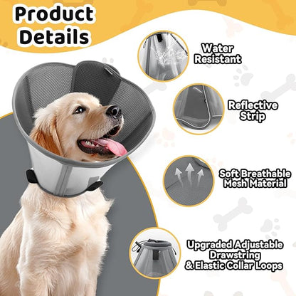 Upgraded Dog Cone Collar for Large Medium Dogs, Soft Dog Cone with Double-Layer Design, Adjustable Pet Recovery Collar for Dogs After Surgery, Elizabethan Collar (XL, Grey)