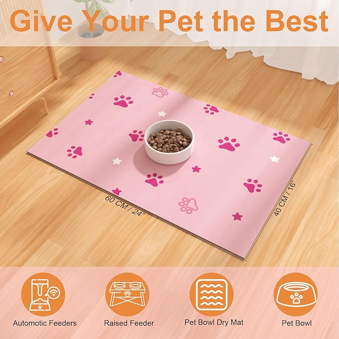 Pet Feeding Mats 16"x24"- Absorbent Dog Mat for Food and Water, Large Pet Food Mat, Rubber Mat for Dog Bowls, Pet Food Mats for Floor, Mat for Cat Food and Water Bowls
