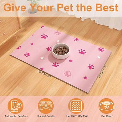 Pet Feeding Mats 16"x24"- Absorbent Dog Mat for Food and Water, Large Pet Food Mat, Rubber Mat for Dog Bowls, Pet Food Mats for Floor, Mat for Cat Food and Water Bowls