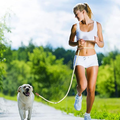 Mile High Life Hands Free Dog Leash, Crossbody Waist Leash with Genuine Leather Connection, Multifunctional Adjustable Slip Lead for Dog Walking Running (Cream, MF)