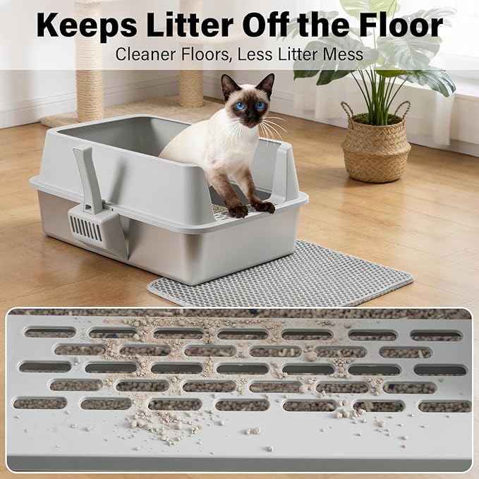 Stainless Steel Litter Box with Lid, XLarge Metal Litter Box for Big Cats, High-Sided Cat Litter Boxes for Anti Urine Splash, Odor Control, Non-Stick & Easy to Clean, Includes Scoop and Mat