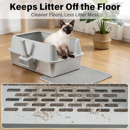 Stainless Steel Litter Box with Lid, XLarge Metal Litter Box for Big Cats, High-Sided Cat Litter Boxes for Anti Urine Splash, Odor Control, Non-Stick & Easy to Clean, Includes Scoop and Mat