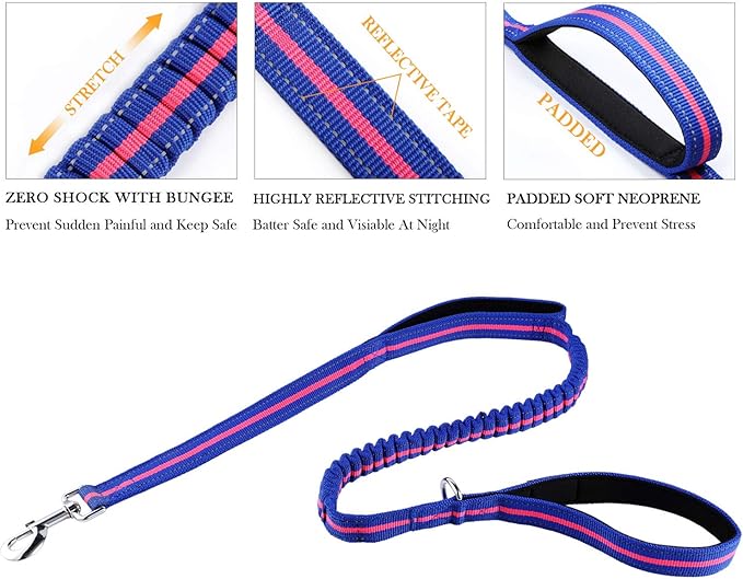 Dog Collars and Leads Heavy Duty Dog Leash with Traffic Handle Reflective with Double Padded Handles Durable for Small Medium Large Dogs Training Walking 4ft (Red)