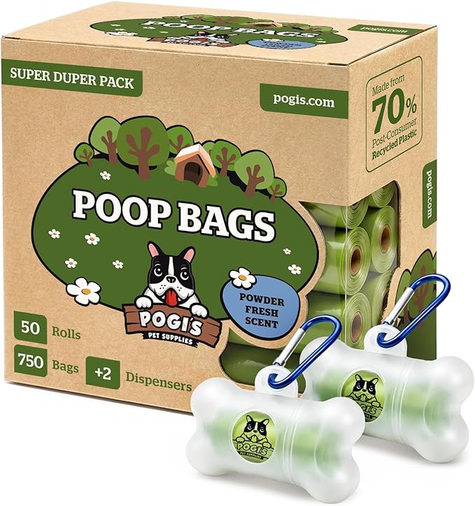 Pogi’s Dog Poop Bags – Leak-Proof & Extra Thick Pet Waste Bags with 2 Holders (Fresh Scent, 50 Rolls, 750-Count)