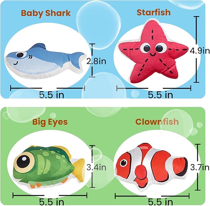 Cat Toys Fish, 4 Pack Crinkle Catnip Toys for Indoor Cats, Soft Durable Kitten Teething Toys, Interactive Cat Kicker Toys for All Breeds