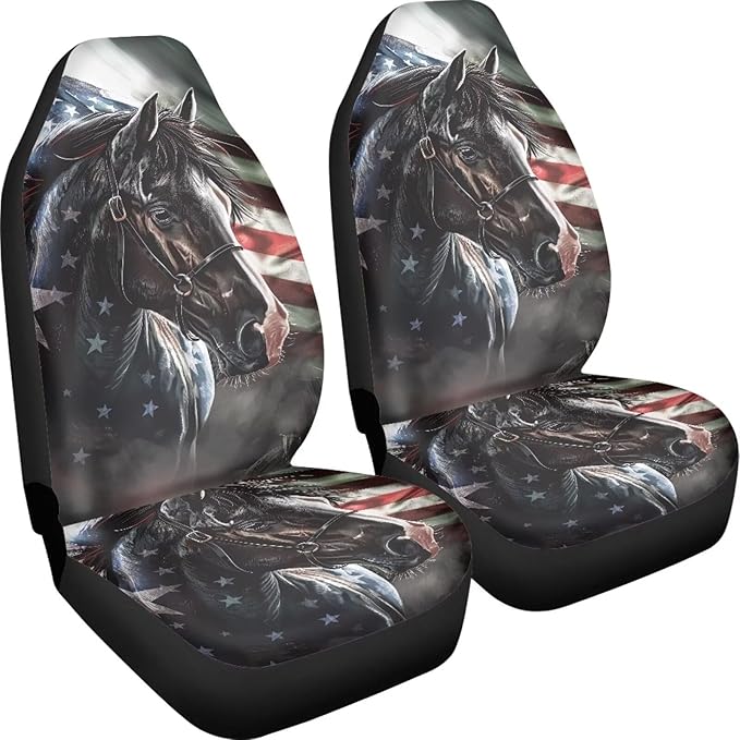 Horse American Flag Seat Covers Decorative Accessories for Cars Trucks SUV 2-Pack Car Seat Covers Car Accessories Auto Interior Covers for Truck Van SUV, Seat Covers