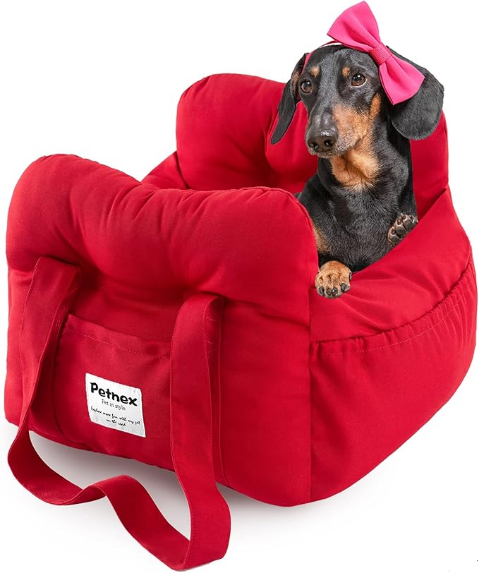 Dog Car Seat for Small Dogs, Portable Puppy Car Seat of Easy Installation, Fashionable Pet Carrier Bag with Large Pockets, Machine Washable Dog Booster Seat (Red)