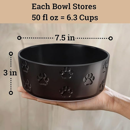 Ceramic Dog Bowl Set of 2 with Anti-Skid Base - 7.5" Wide x 3" Tall Ceramic Dog Bowls for Large Dogs - 6 Cup Capacity Food and Water Bowls for Dogs - Rubber Bottom Pet Bowl Set of 2 for Large Pets