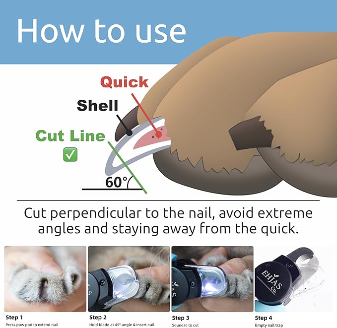 Dog Nail Clippers with LED Light & Quick Sensor, Pet Nail Trimmer with Safety Guard, Nail Catcher & Filer, Professonal Grooming Clippers for Dogs & Cats (Blue)