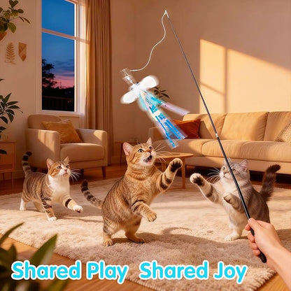 Walfront Cat Toys Interactive Wand, Sky Blue, Realistic Insect Teaser with Telescopic Rod, Cat Feather Wand for Indoor Play, Multi Cat Homes Kittens and Adult Cats, Happy Play and Relaxing Fun