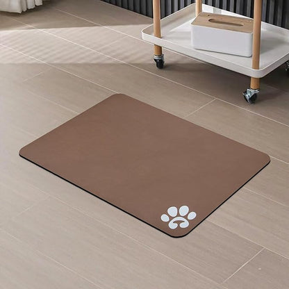 YCT Pet Cat Food Mats - Non Slip Super Absorbent, with Footprints Logo, 18.1 x 11.8 inches, Brown