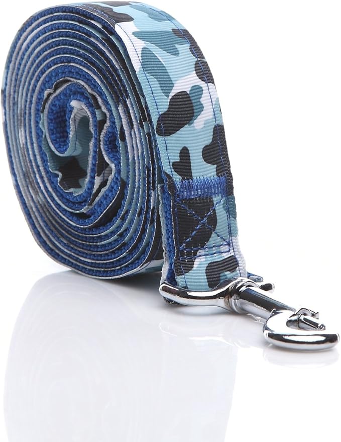 Heavy Duty Dog Leash, 4 FT/ 6 Feet Long, 1 Inch Wide, Nylon Camouflage Dog Leash for Small and Medium Dogs (5 FT, Blue)