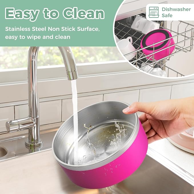 LIHONG Stainless Steel Dog Bowls for Small Medium Sized Dogs Non Slip,Insulated Dog Bowl,Pet Bowl for Food and Water,Rustproof(40oz,Pitaya Pink)