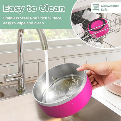 LIHONG Stainless Steel Dog Bowls for Small Medium Sized Dogs Non Slip,Insulated Dog Bowl,Pet Bowl for Food and Water,Rustproof(40oz,Pitaya Pink)