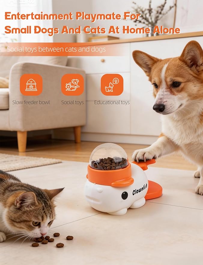 Dog Treat Dispenser Puzzle Toy, Interactive Slow Feeder Bowl for Cats and Dogs, Mental Stimulation Enrichment Toy, Indoor Pet Feeder with Silicone Mat to Keep Pets Busy,Multiple Colors (White)