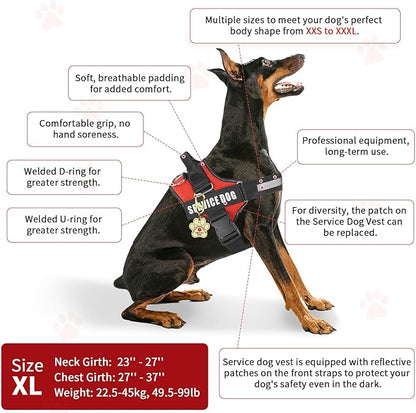 Service Dog Vest, ID Tag + 50 ADA Information Cards, Service Dog Harness in Sizes X Small to XX Large, Ruggedized Metal Tag, 2-Sided Service Animal Information Cards, ESA Accessory Set X-Large