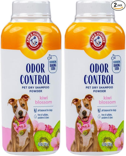 Arm & Hammer for Pets Odor Control Dry Shampoo Powder for Dogs & Puppies, Waterless Dog Deodorizer with Baking Soda, Paraben Sulfate and Dye Free Formula, Kiwi Blossom Scent, 4.2 Oz (Pack of 2)