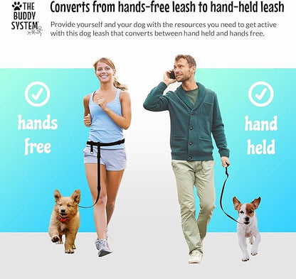 The Buddy System Hands Free Dog Leash, Adjustable Leash for Running, Jogging, Training and Service Dogs, Great for Small, Medium and Large Dogs, Made in USA (Black, Small Dog System (Large Belt))