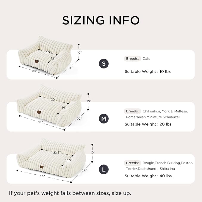 Bedsure Cute Cat Couch for Pets - Fluffy Cat beds with Premium Soft Corduroy Fleece, Fuzzy Cats beds for Indoor Cats with Removable Washable Cover, Supportive Pet Sofa, 24inch, Cream (Pack of 2)