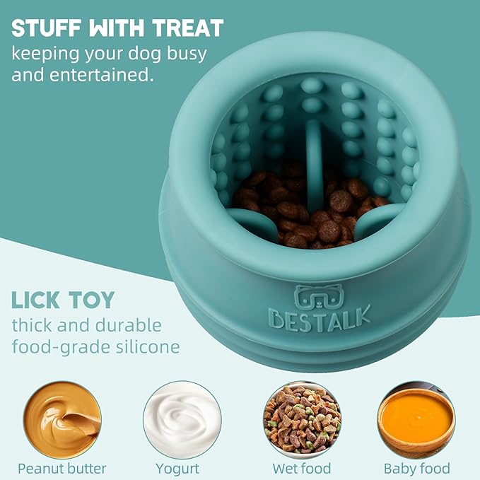 Dog Enrichment Treat Toy, Long-Lasting Wobbly Interactive Freeze Lick Toys for Dogs, Stuffable Puzzle Feeder Toy for Boredom, Silicone Treat Dispensing Chew Toy (Teal Blue,L)