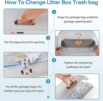 4 * 20 Count Trash Bags for Automatic Cat Litter Box Self Cleaning, Replacement Extra Large Liners for Robot Box, 4 Rolls Drawstring Waste Bags, 18 x 18 Inches（4 Rolls/80 Counts）