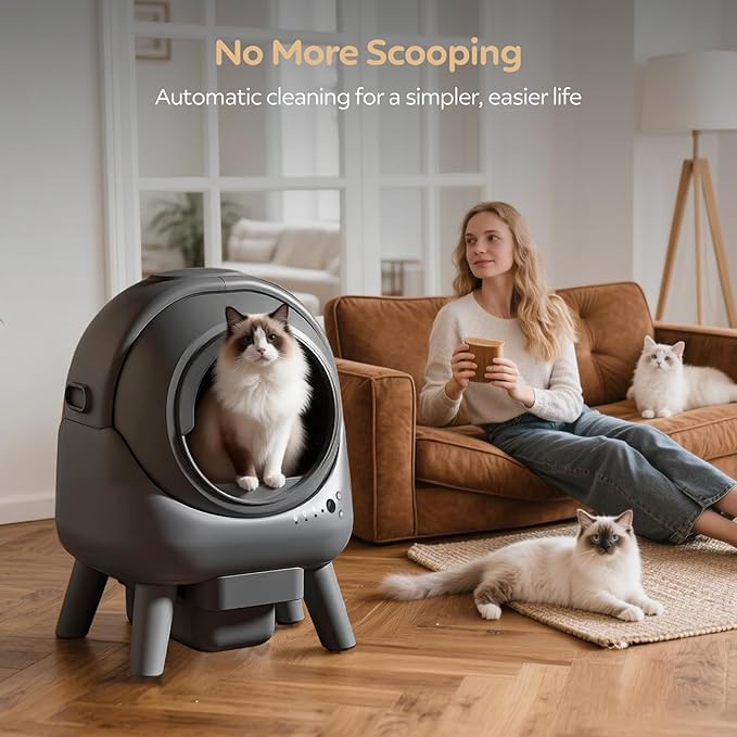 Automatic Litter Box, Self Cleaning Litter Box with APP Control, Advanced Safety Sensors & Odor Control, 15-Day Extra Large Waste Bin, Quiet Operation, Gray