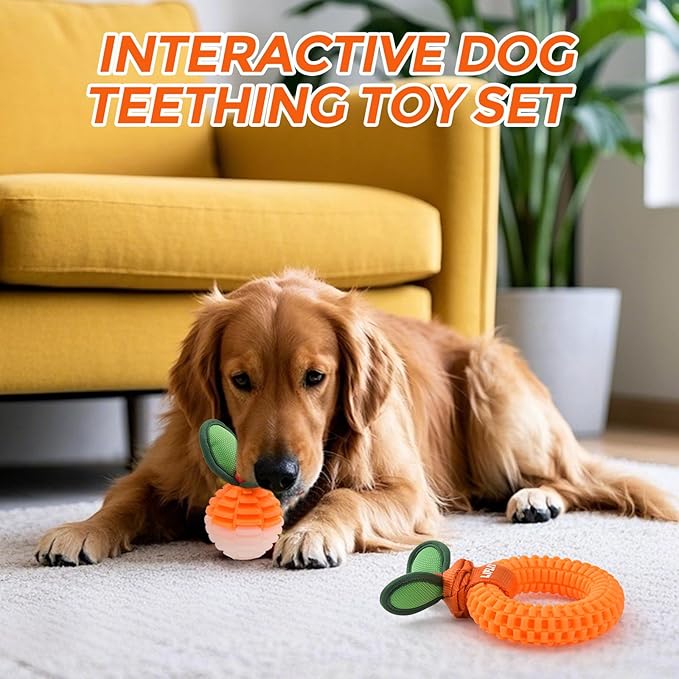 2-Pack Dog Teeth Cleaning Toys, Durable TPU Bite and Brush Dog Toys for Small and Medium Dogs, Dental Puppy Teething Toys