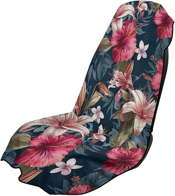 SEANATIVE Car Seat Cover Car Towel - Washable Sweat Protector for Workout, Sports Towel Cushion Cover, Women Men Dogs' Universal Seat Covers for Cars Trucks SUV, Hibiscus Flowers Print