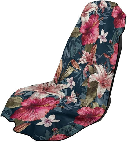 SEANATIVE Car Seat Cover Car Towel - Washable Sweat Protector for Workout, Sports Towel Cushion Cover, Women Men Dogs' Universal Seat Covers for Cars Trucks SUV, Hibiscus Flowers Print
