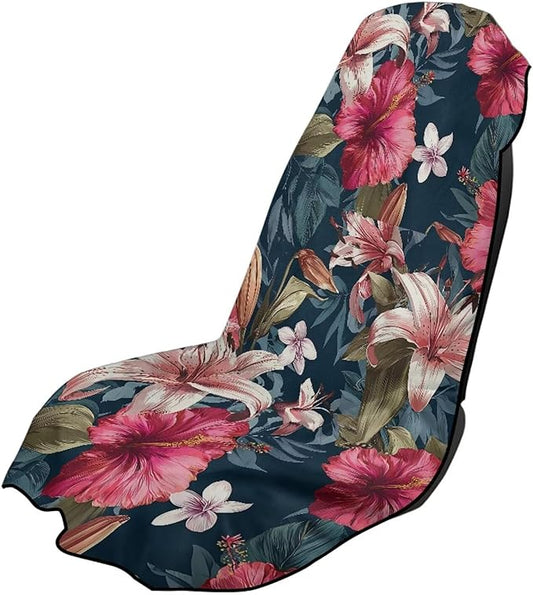 SEANATIVE Car Seat Cover Car Towel - Washable Sweat Protector for Workout, Sports Towel Cushion Cover, Women Men Dogs' Universal Seat Covers for Cars Trucks SUV, Hibiscus Flowers Print