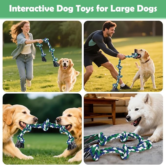 SZEE Dog Rope Toy for Large Dogs, 37 Inch 5 Knots, Tug of War Rope for Large Breeds, for Energy Release & Boredom Relief (Green & Blue)