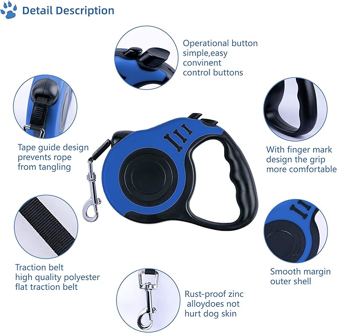 Retractable Dog Leash 10ft, Tangle-Free Expandable Leash for Small Dogs Up to 22lbs, Easy-Adjust Lock & Anti-Slip Handle for Safe Walks