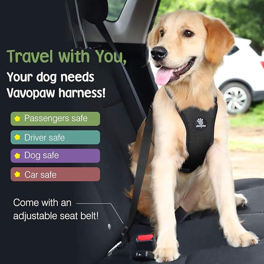 VavoPaw Dog Seat Belt, Safety Vest Dog Car Harness with Adjustable Buckle Dog Seat Belt for Vehicle Nylon Pet Safety Seat Belts Heavy Duty(S, Black)
