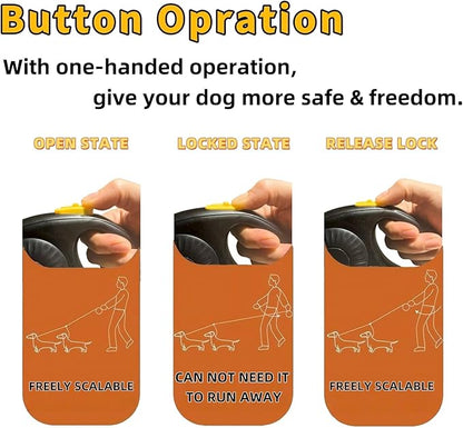 Double Dog Leash for Walking 2 Small Dogs (Up to 33 Lbs Each), Dual Retractable 9.8ft Extendable Strong Nylon Tape Pet Leash with Poop Bags, One-Handed Brake, Pause, Lock (Black)