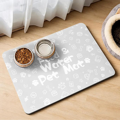 Pet Feeding Mat,Dog Cat Mat for Food and Water,Dog Bowl Waterproof Placemat with Rubber Backing,Absorbent Quick Dry Water Dispenser Mat for Pet（Light Gray 12"×18"）