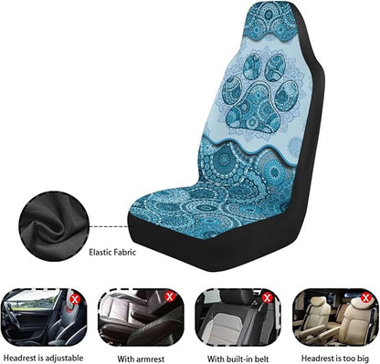 Dreaweet Boho Car Seat Covers Front Seats Dog Paw Car Accessories for Women 2 Piece Washable Front Seat Cover Universal Fit Most Vehicle SUV Sedan Trucks,Blue