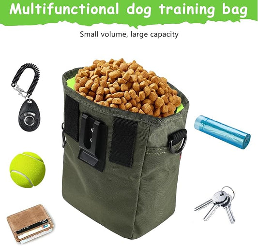 kissleaf Dog Treat Pouches for Pet Training with Magnetic Closure Treat Pouches for Pet Training,Large Dog Treat Training Pouch and Dog Clicker,Training Treat Pouch Built-in Poop Bag Dispenser-Green