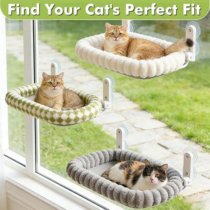 Cat Window Perch with Bolster, Cordless Foldable Cat Window Hammock with Strong Suction Cups & Metal Frame, Machine Washable Pet Bed for Indoor Cats (Gray, Medium)