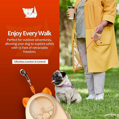 Dog & Cat Retractable Leash, 13ft Strong Nylon Tape with Auto-Locking, Tangle-Free Walking Pet Leash for Small Dogs/Cats Up to 33 lbs, One-Touch Brake, Comfortable Handle, PupPlay Design