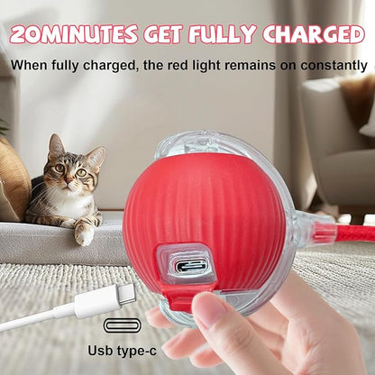 Automatic Interactive Cat Toys Ball, Motion Activated Kitten Toys with Twitchy Tail, 3 Speed Modes & Rechargeable Battery, Fun Indoor Cat Enrichment Toys for Small Medium Large Cats (Red)