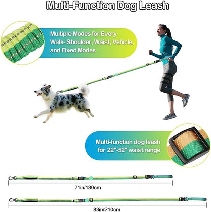 EVERKING 6-in-1 Hands-Free Dog Leash, Adjustable Elastic Reflective Nylon, Dual-Handle Shock Absorbing, 6 Feet, for Small to Large Dogs 30-150lbs (Tropical Wave)