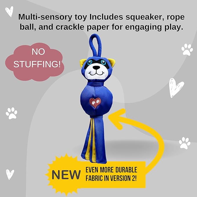 Flirt Pole Replacement Toy - Multi-Sensory Tough Tug Toy for Mighty StrongBite Flirt Pole for Dogs, Teaser Wand Attachment Lure (Raccoon)