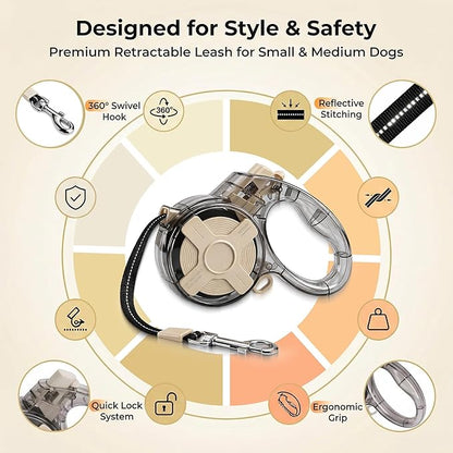 Retractable Dog Leash for Small Dogs, 13ft Reflective Retractable Leash with 360° Tangle-Free Design, Heavy Duty Nylon Tape Lead for Small to Medium Pets up to 50 lbs One-Handed Brake & Lock