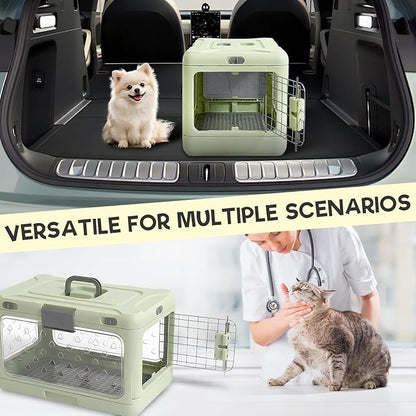 Hard Cat Carrier,Dog Crate for Small Dogs,Cat Kennel Clear,Foldable Dog Kennel with Urine Pad Mesh Grid,Ventilation & Hard Plastic Protection Transparent Pet Carrier 20" L,Green