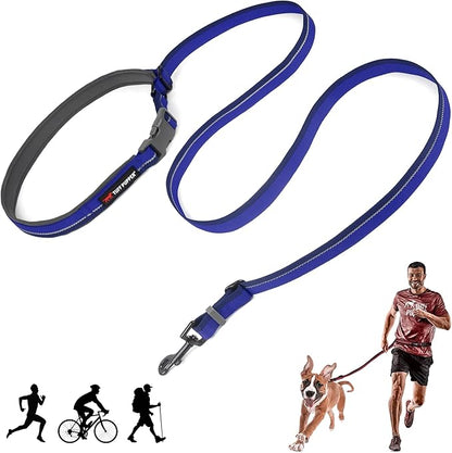 Tuff Pupper Hands Free Adjustable Length Dog Leash | Lightweight for Running Jogging Walking | Padded Waist Belt (24-50 inch) | Adjusts 3 to 6 Feet Length | Strong Ballistic Nylon w/Reflective Strips